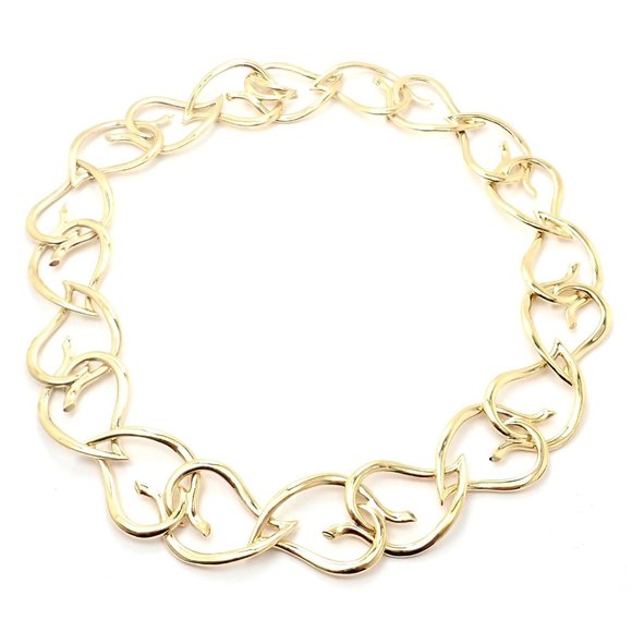 Authentic! Vintage Tiffany & Co 18k Yellow Gold Open Heart Leaf Link Necklace - Picture 11 of 11